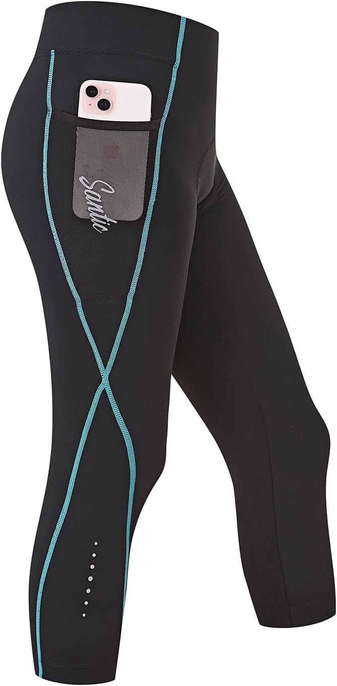 Santic Radlerhose Damen 3/4 Gepolstert Fahrradhose Damen mit Polster Radhose Damen M Schwarz, M Schw