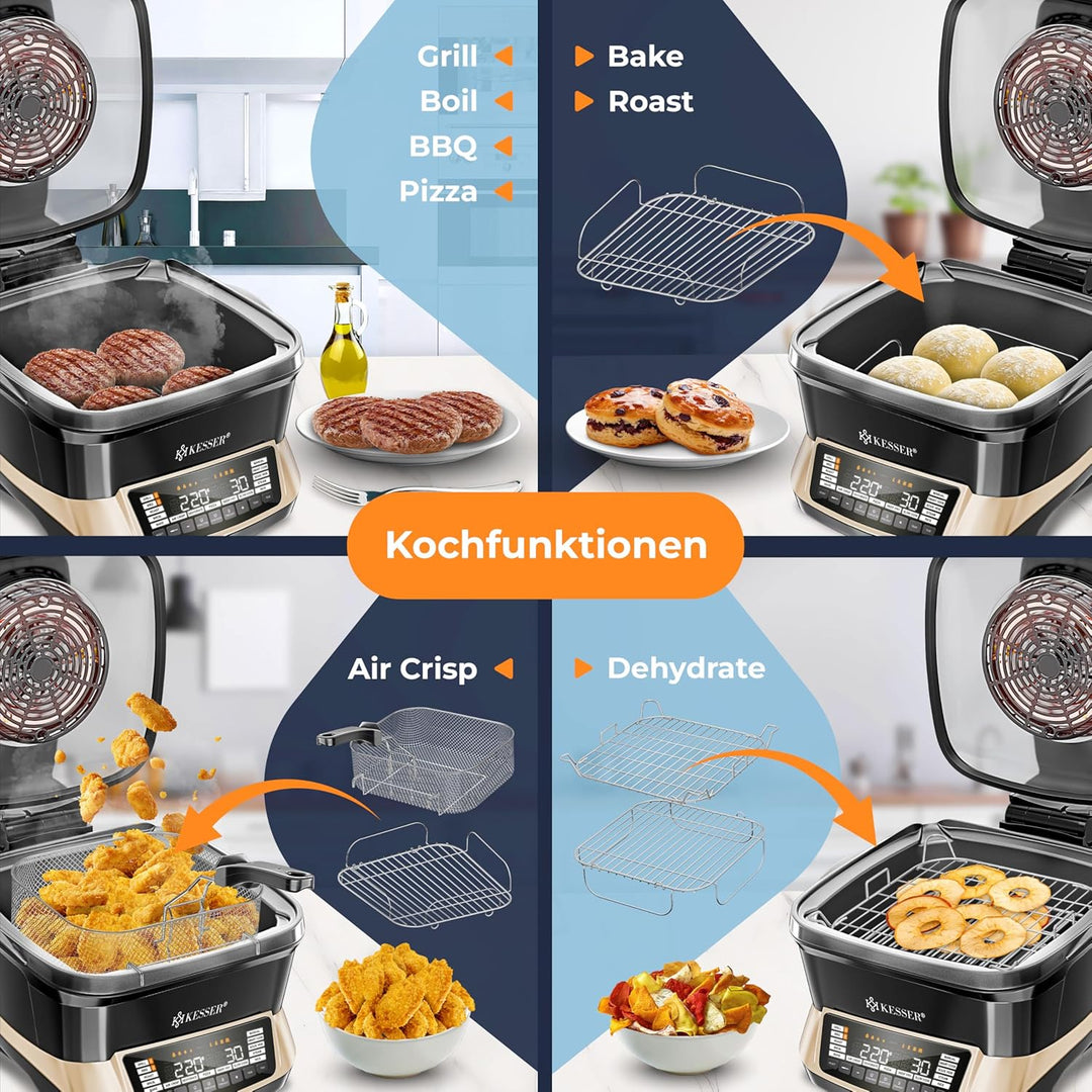 KESSER® Multikocher mit Heissluftfritteuse 8L & 16 Programme Küchengerät - Grillen, Backen, Schmoren