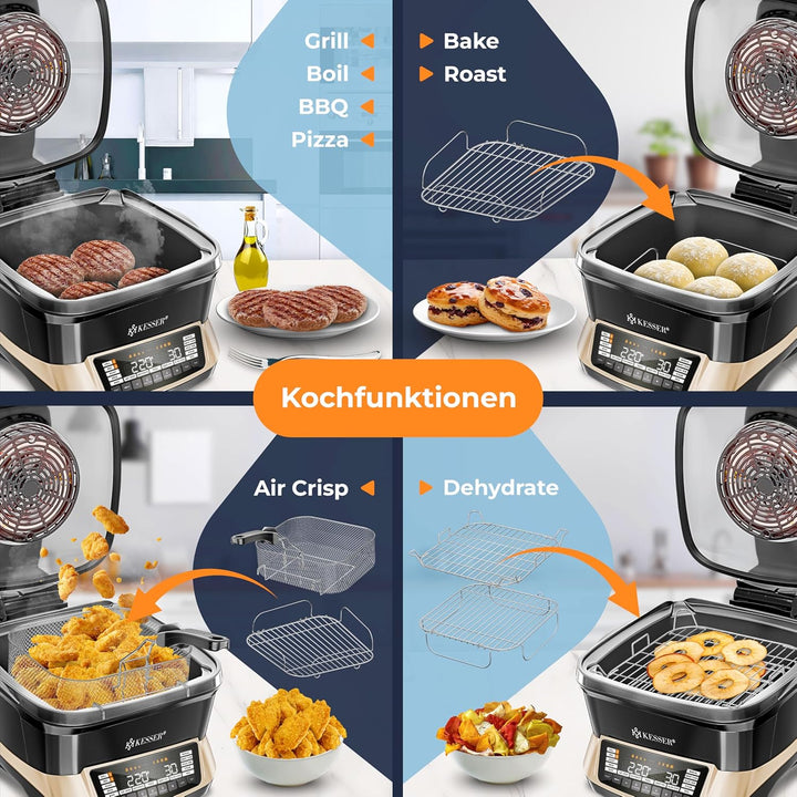 KESSER® Multikocher mit Heissluftfritteuse 8L & 16 Programme Küchengerät - Grillen, Backen, Schmoren