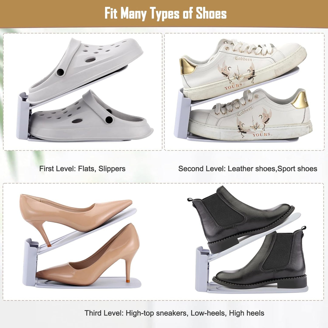 12 Stück Schuhstapler Platzsparend, 3-Lagig Einstellbar Schuhe Stapeln, Schuh Organizer für Schrank,