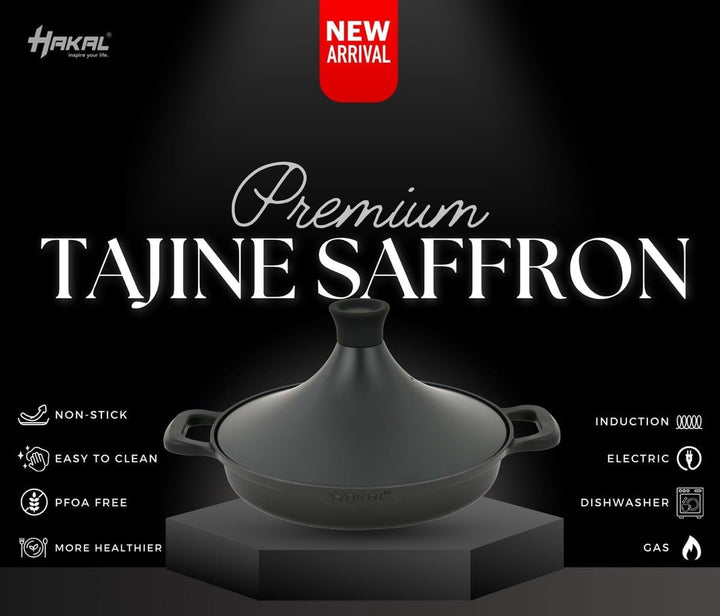 Tajine Safran 30 cm - Antihaft - PFOA free- Geeignet für alle Herdplatten - schwarz inkl. Ofenhandsc