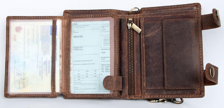FLW Herren Brieftasche aus echtem Leder mit Kette und zwei Schnallen