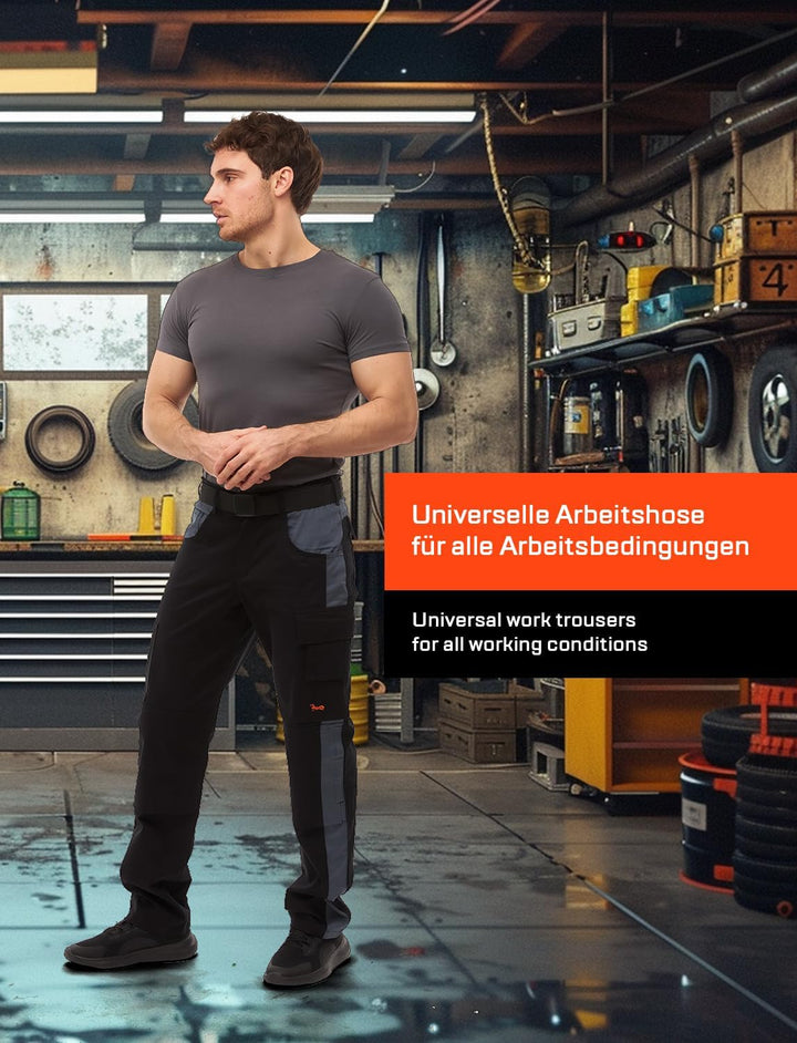 strongAnt Arbeitshose komplett Stretch Männer Berlin Pro Bundhose Schwarz Weiss Grau 42 Schwarz-grau