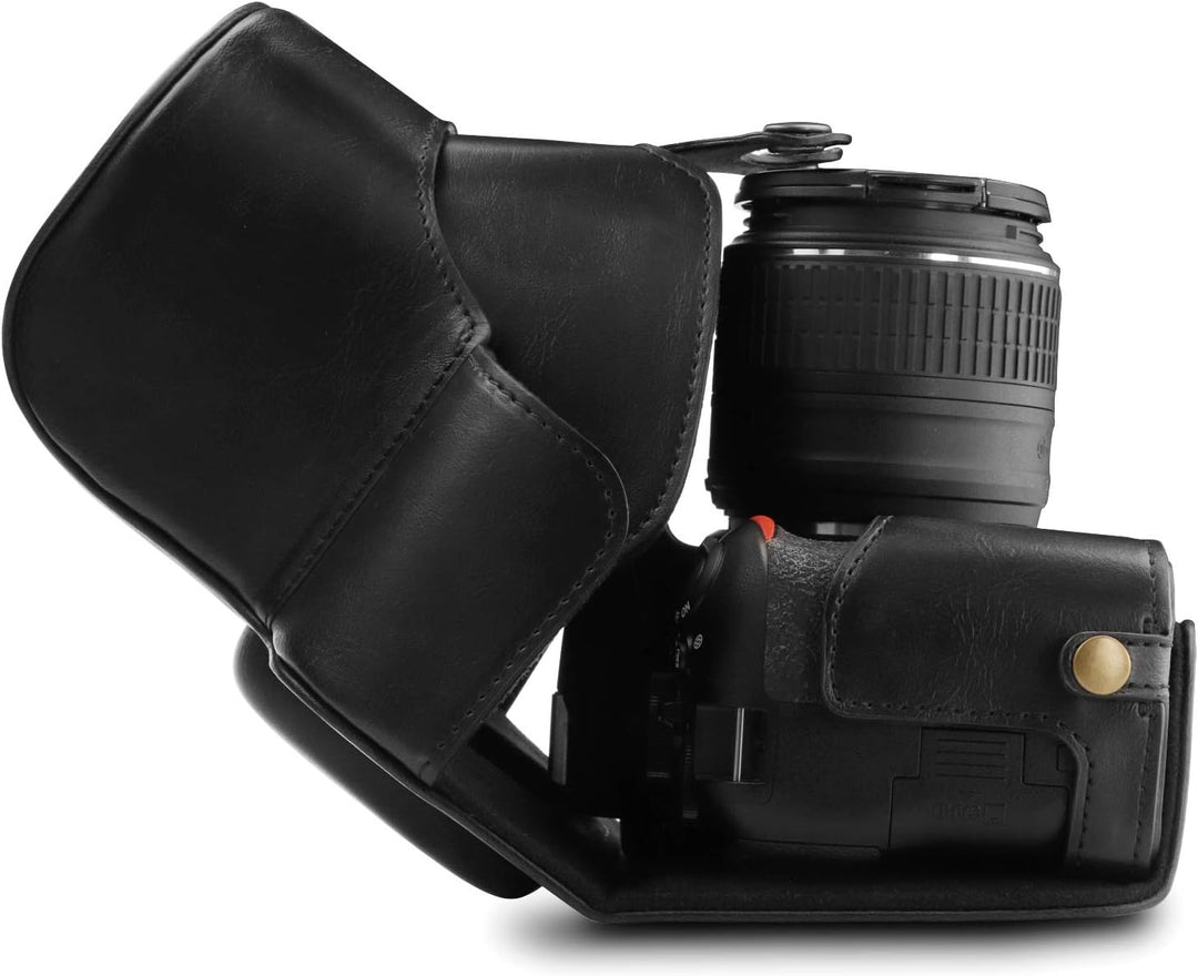MegaGear MG1535 Nikon D3500 Ever Ready Leder Kamera-Case mit Trageriemen - Schwarz, Schwarz