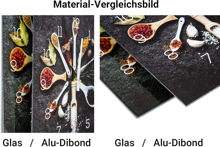 levandeo Wanduhr Alu-Dibond 20x60cm Uhr Alubild Glasbild Gewürze Küche Wanddeko Aluminium Verbundpla