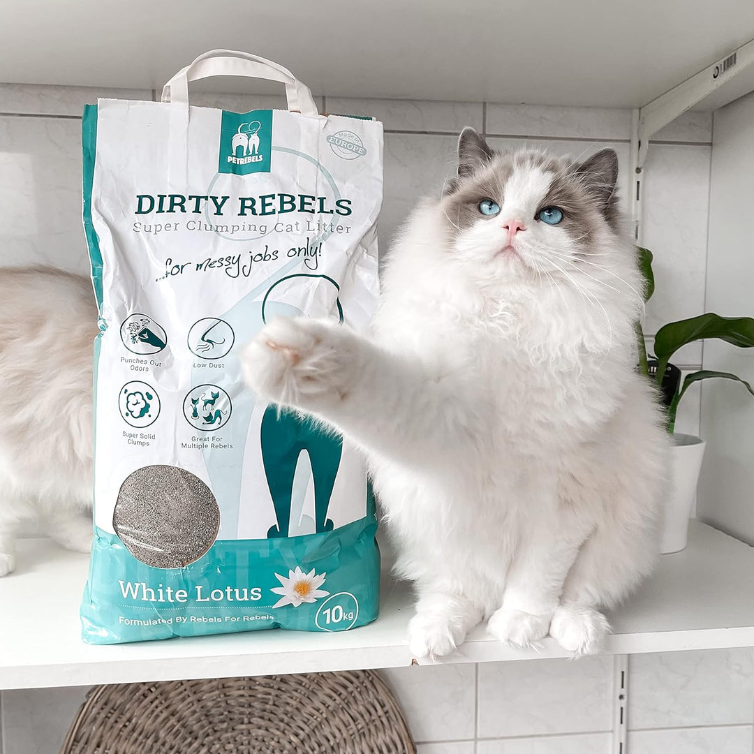 Petrebels Katzenstreu Dirty Rebels, 12x 10 Liter, Weisser Lotus Duft, 100% Natürlich, 12er-Pack Whit