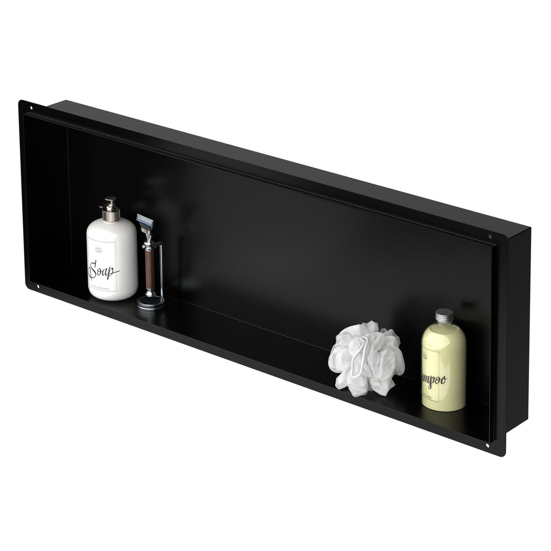 LuxeBath Wandnische aus Edelstahl, 90x30x10 cm, Schwarz, Duschnische, Randlos, Einbauregal, Flexible