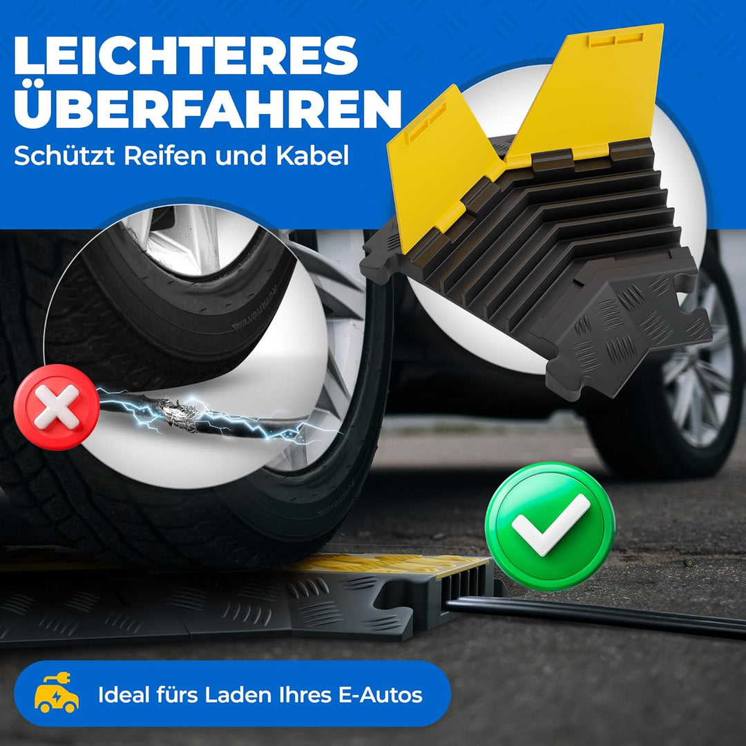 5 Kanal Ecke 45° Kabelbrücke mit Deckel überfahrbar Stolperschutz Rampe Brücke Protektor | 15 t Trag