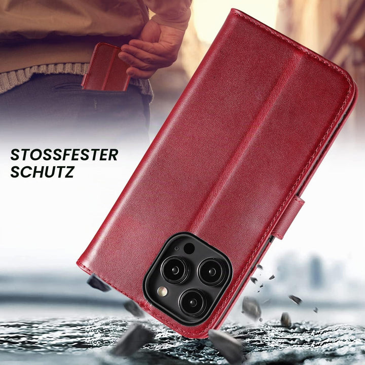 LENSUN Echtleder Hülle für iPhone 14 Pro Max, Handyhülle Echtes Leder [Magnetverschluss][RFID Schutz