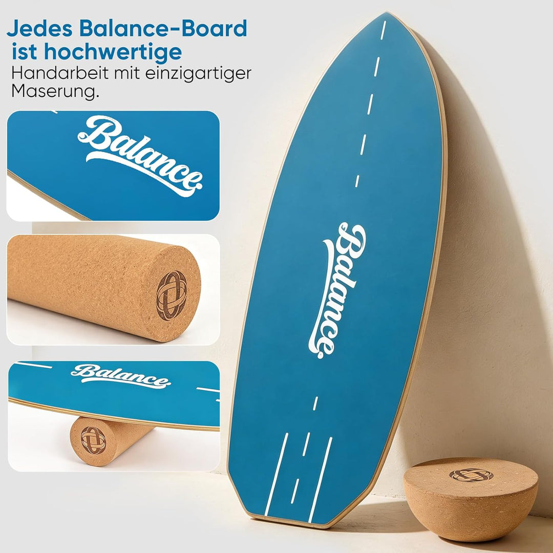 Balance Board Komplett-Set – 4-in-1 Massivholz Gleichgewichtsboard, 78 x 30 cm, bis 204 kg, rutschfe