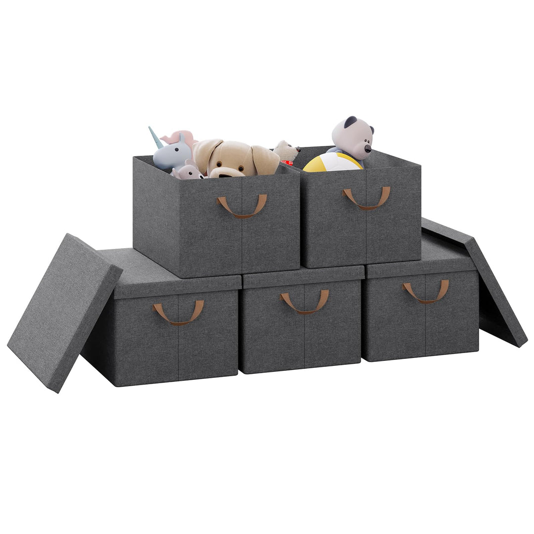 WOLTU Aufbewahrungsboxen 5er Set, Box mit Deckel Griffen, Aufbewahrungskorb faltbar, Stoffbox, Organ