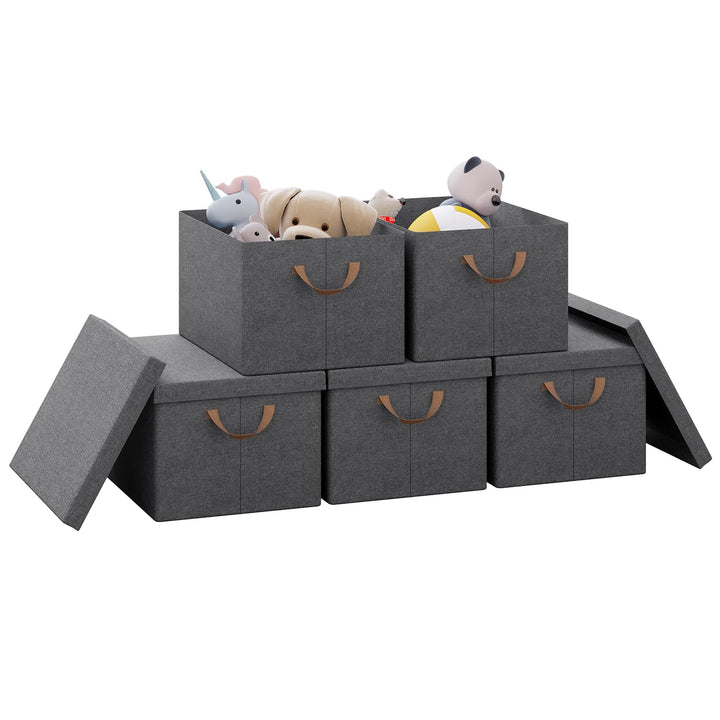 WOLTU Aufbewahrungsboxen 5er Set, Box mit Deckel Griffen, Aufbewahrungskorb faltbar, Stoffbox, Organ