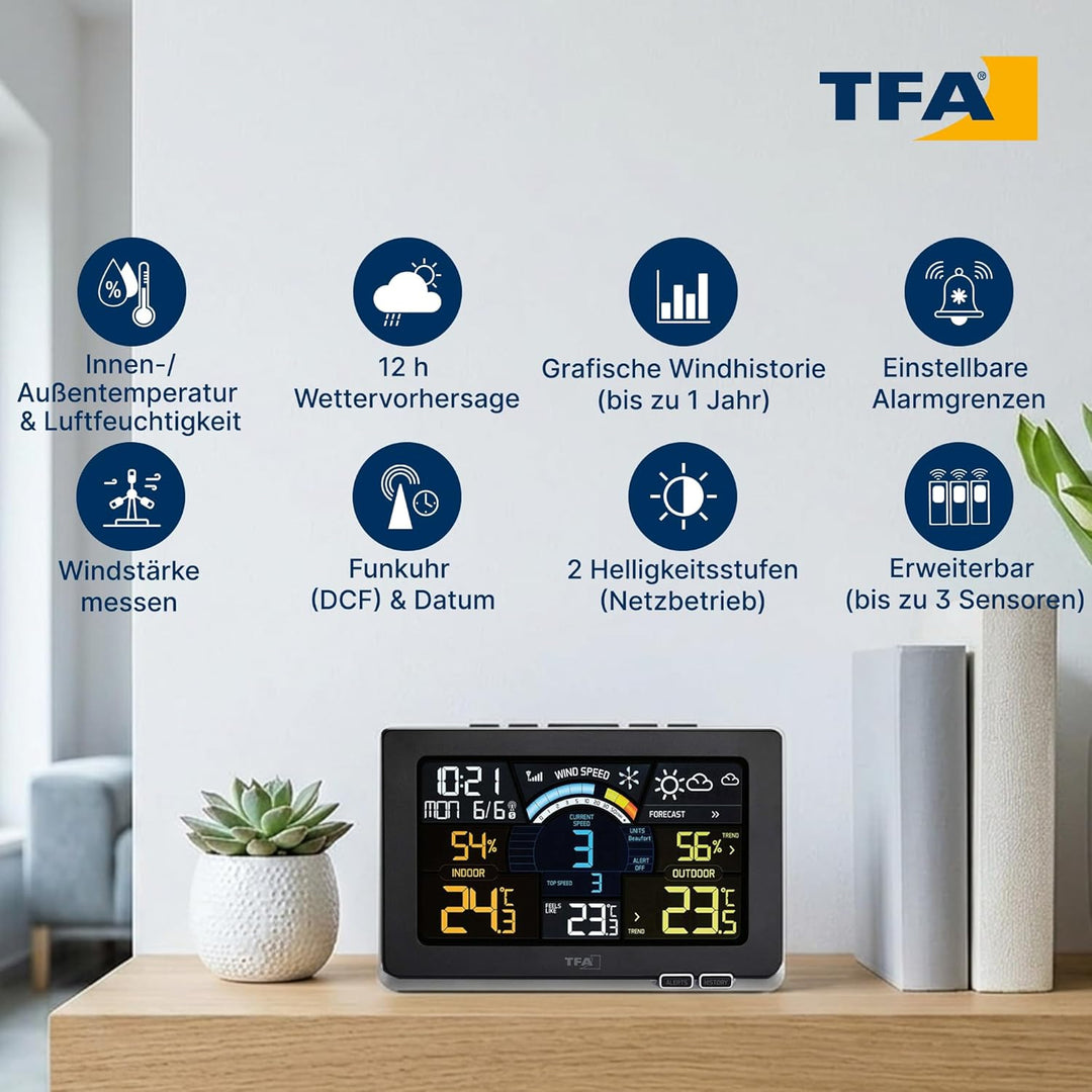 TFA Dostmann Spring Breeze Funk-Wetterstation, 35.1140.01, mit Farbdisplay, Wettervorhersage mit Ala