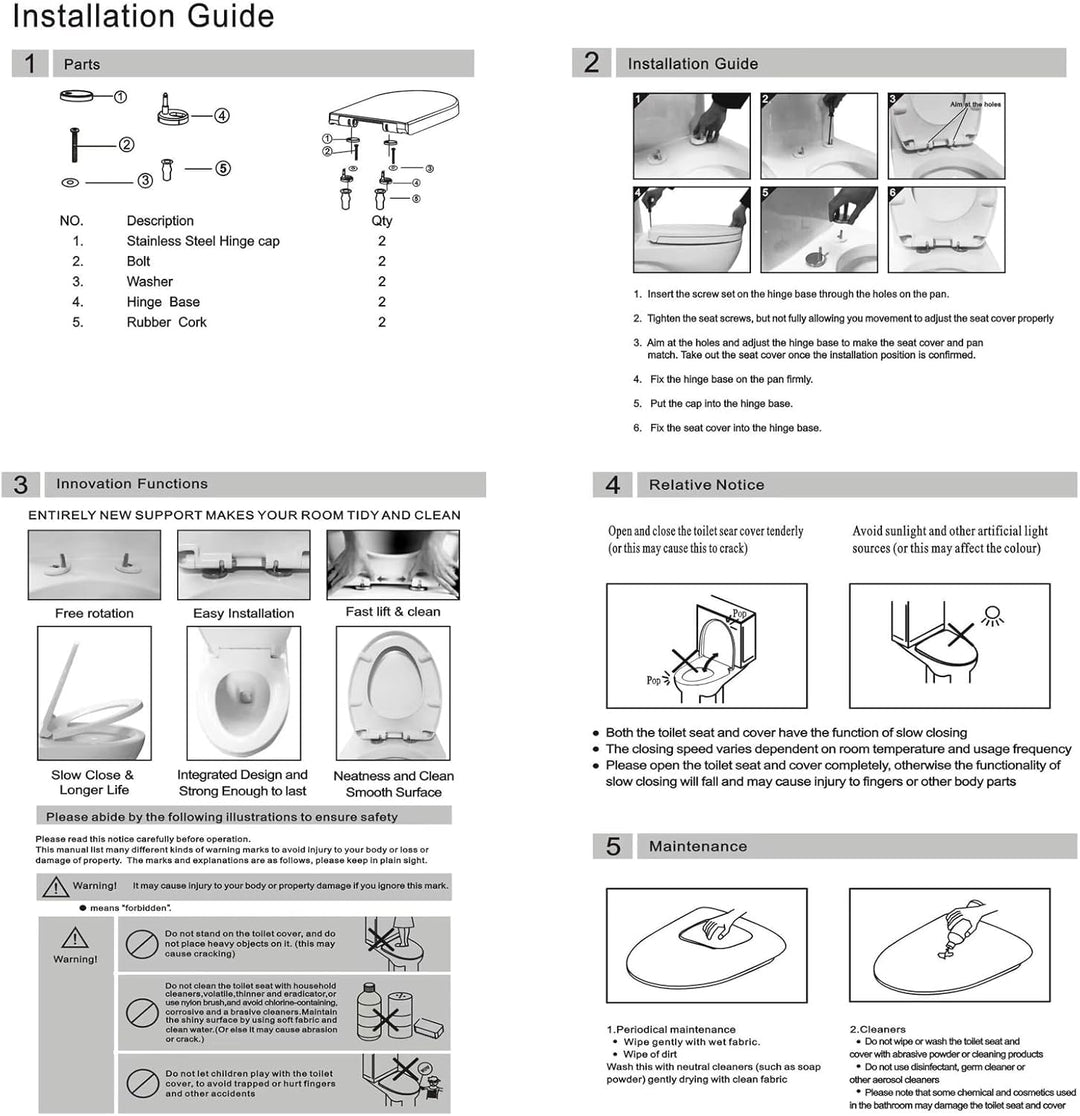 Kinsinder D Form Toilettendeckel, WC Sitz mit Absenkautomatik, Toilettensitz Klodeckel Klobrille mit