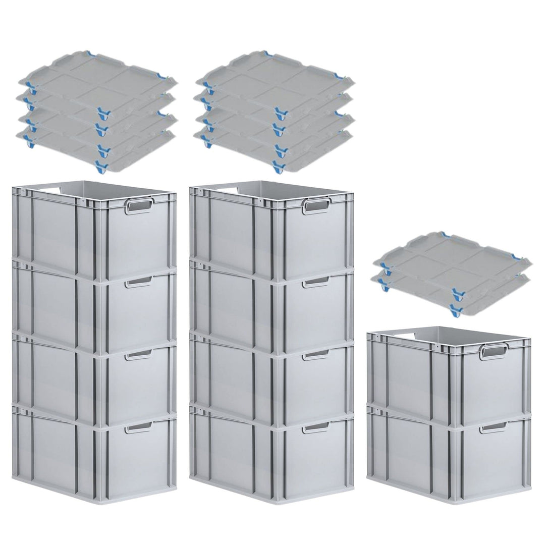 PROREGAL SuperSparSet 10x Eurobox NextGen Economy mit Auflagedeckel und 4x Schiebeschnappverschlüsse