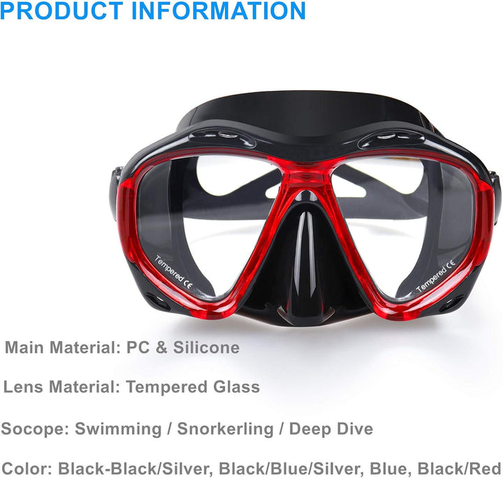 Taucherbrille für Erwachsene mit Anti-Nebel Schnorchelmaske, Schwimmmaske gehärtetem Glas und Nasena