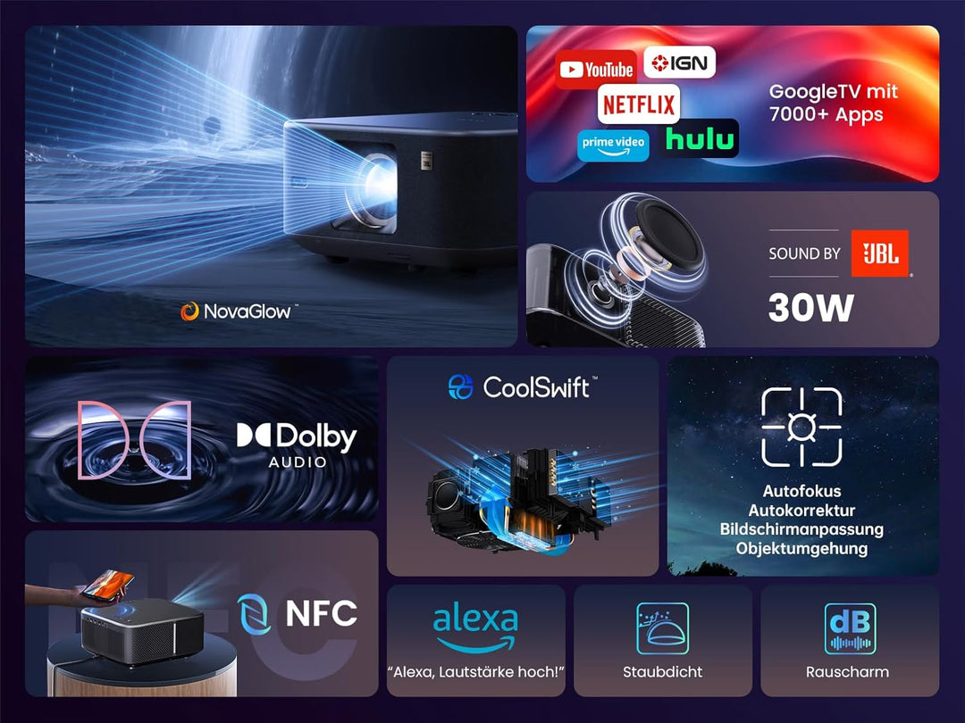 Yaber K3 Smart Beamer 【1600 ANSI & Google TV & Sound by JBL】 Tageslicht Beamer mit WiFi 6 & Bluetoot