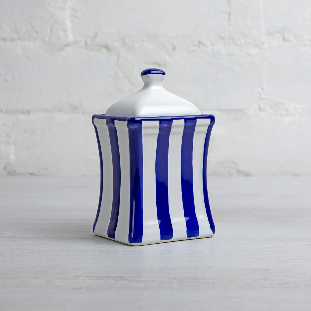 City to Cottage® - Keramik Behälter Küche 150 ml | Blau-Weiss gestreift | Handgemacht | Behälter mit