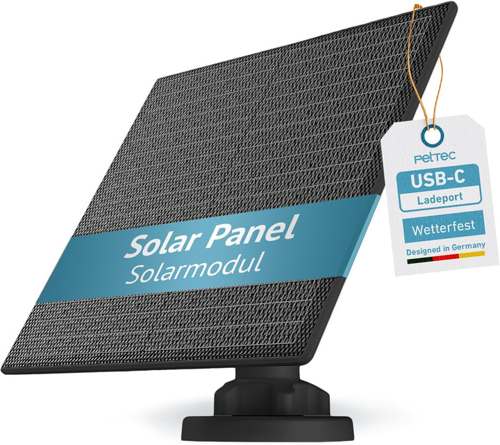 PetTec - Solar Panel für Überwachungskamera aussen Pet Cam - Solarmodul 4,4W in Schwarz - Für Outdoo
