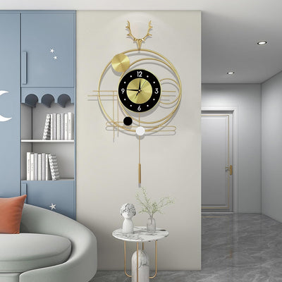 GERHWASH Wanduhr Gross - Wanduhr Lautlos Goldene Wanduhr mit Pendel Wanduhr Modern Einfache Uhr Wand