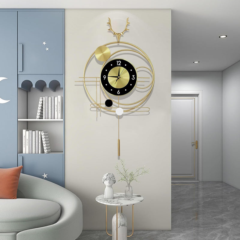 GERHWASH Wanduhr Gross - Wanduhr Lautlos Goldene Wanduhr mit Pendel Wanduhr Modern Einfache Uhr Wand