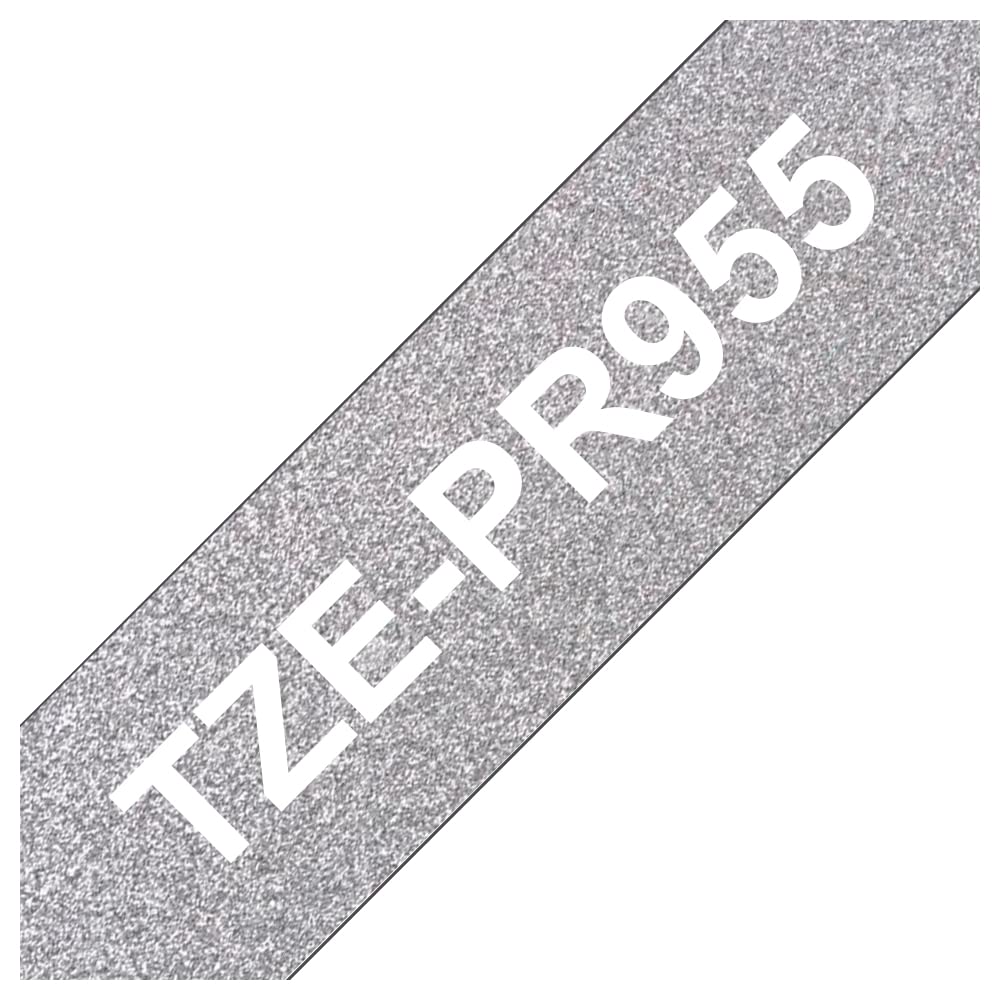 Brother TZePR955 Original TZE-Schriftband auf Premium-Silber 24 mm breit, 8 m lang, laminiert weiss,