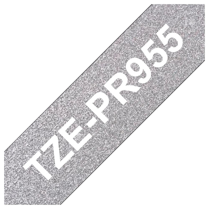 Brother TZePR955 Original TZE-Schriftband auf Premium-Silber 24 mm breit, 8 m lang, laminiert weiss,
