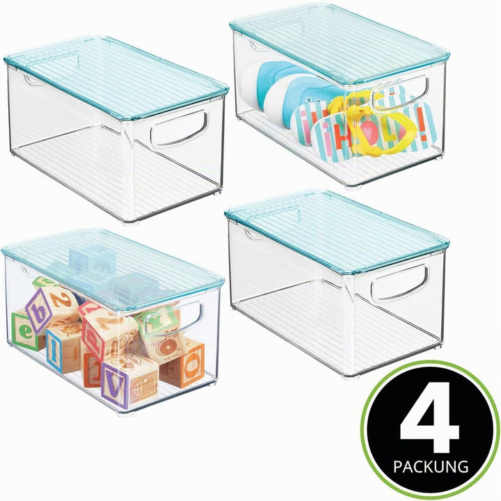mDesign 4er-Set Kinderzimmer Organizer mit Deckel – Sortierbox mit praktischen Griffen – Kunststoffb