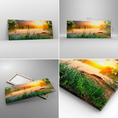 Panorama Bilder auf Leinwand 100x40cm Leinwandbild mit Rahmen Brücke See Gross Wanddeko Bild Schlafz