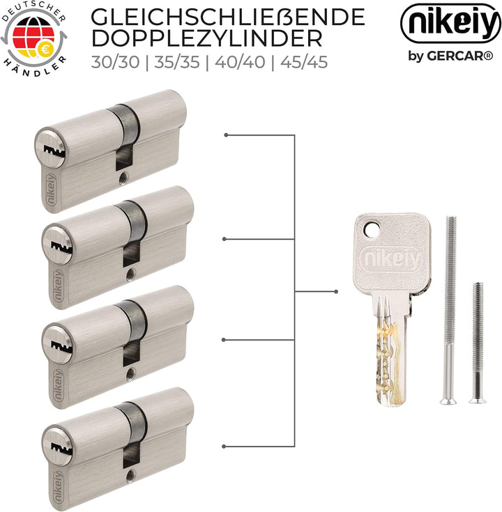 GERCAR Pro Profilzylinder 40/40 Massiver Schliesszylinder gleichschliessend 4er Set Doppelzylinder Z