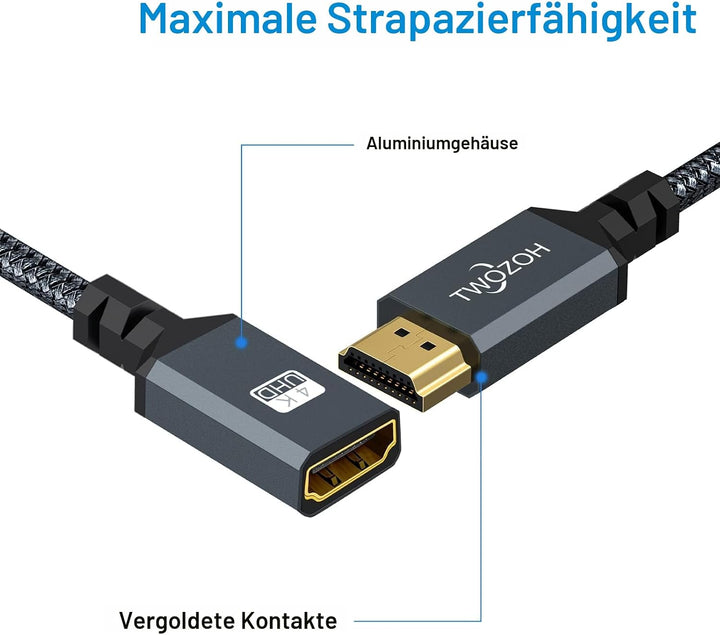 Twozoh HDMI Verlängerungskabel 5M, HDMI Stecker auf Buchse Kabel, HDMI 2.0 Kabeladapter, Unterstützt
