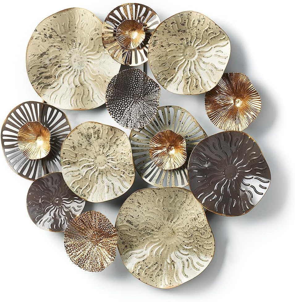Kobolo Wandbild Wanddeko Metallbild 3D - Round - aus Metall in beige und Gold