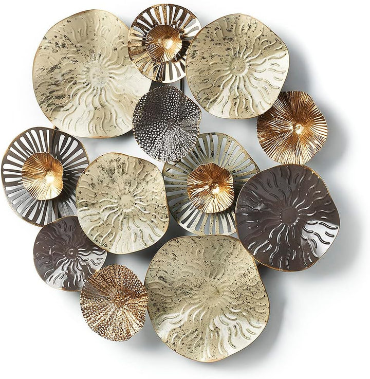 Kobolo Wandbild Wanddeko Metallbild 3D - Round - aus Metall in beige und Gold
