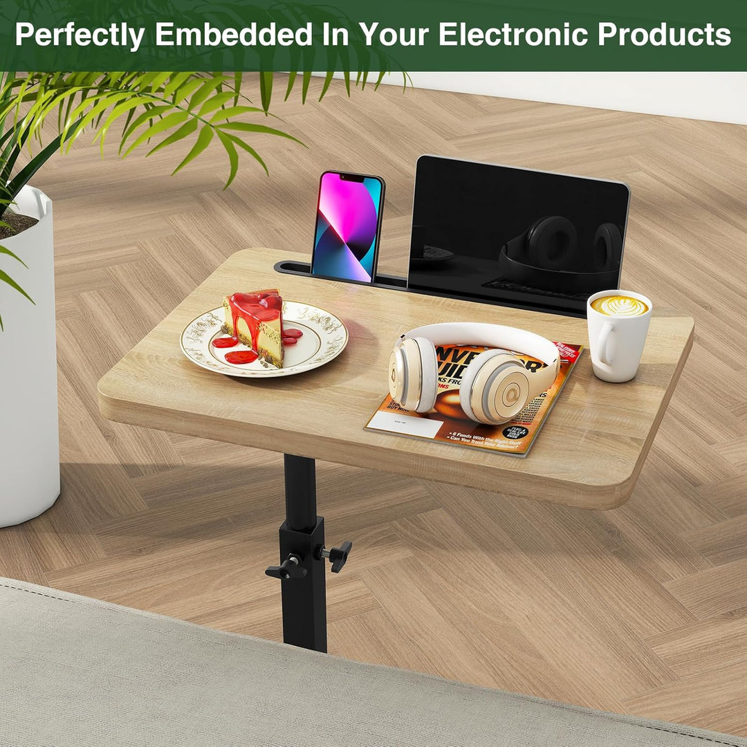 IBUYKE Beistelltisch C Form, 360° Rotierbarer und Höhenverstellbar Sofatisch, Couchtisch für schmale