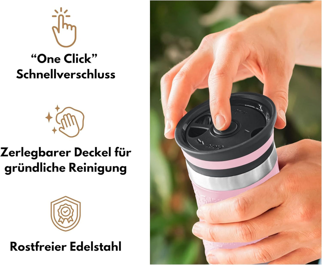 Milu Thermobecher 370ml 450ml Isolierbecher Kaffeebecher to go - 100% Auslaufsicher - Trinkbecher au
