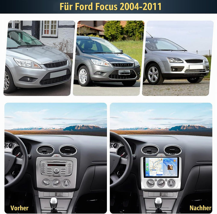 4G+128G CAMECHO Android 15 Autoradio für Ford Focus Mk2/Mk3 Exi MT 2 3 (2004-2011) mit Navi Carplay