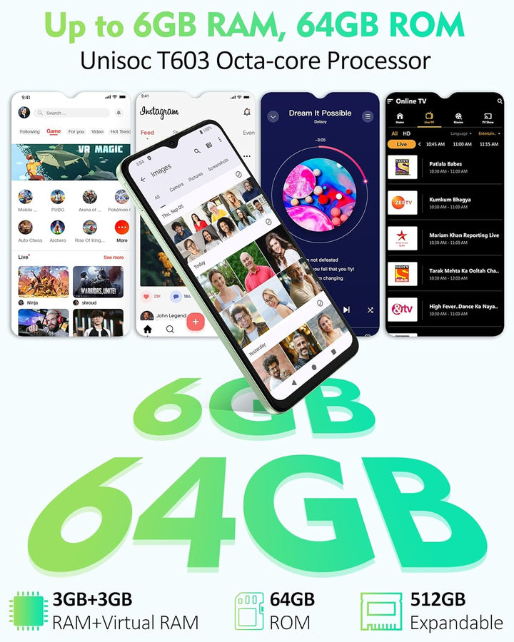 Ulefone Note 19 Handy Android 14, 6GB RAM+64GB ROM/SD-512GB, 6.56" HD+ Octa Core, 5000mAh Akku, 8MP+
