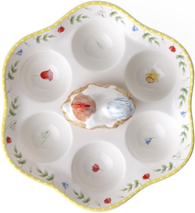 Villeroy und Boch Spring Awakening Eierteller "Hahn und Henne", 20 cm, Porzellan, Weiss/Bunt Eiertel