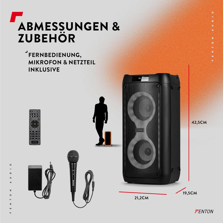 Fenton Core80 Musikbox Bluetooth Gross 80W, Akku 12 Std, Karaoke Mikrofon, BT 5.3, Fernbedienung, Pa