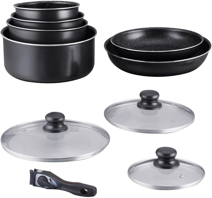 HAGEN, Stone coated cookware, Removable handle, 10 pieces, Black, Non-stick coating, All burners, in
