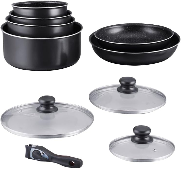 HAGEN, Stone coated cookware, Removable handle, 10 pieces, Black, Non-stick coating, All burners, in