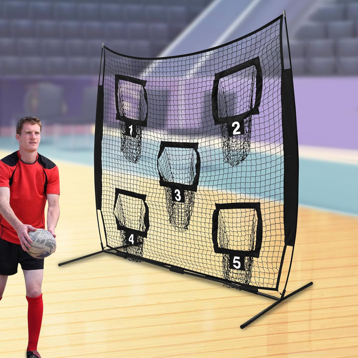 Rugby Wurfnetz, Rugby Wurfnetz mit 5 Zieltaschen, Fussballtrainer-Wurfnetz, Trainings-Wurfziel-Übung