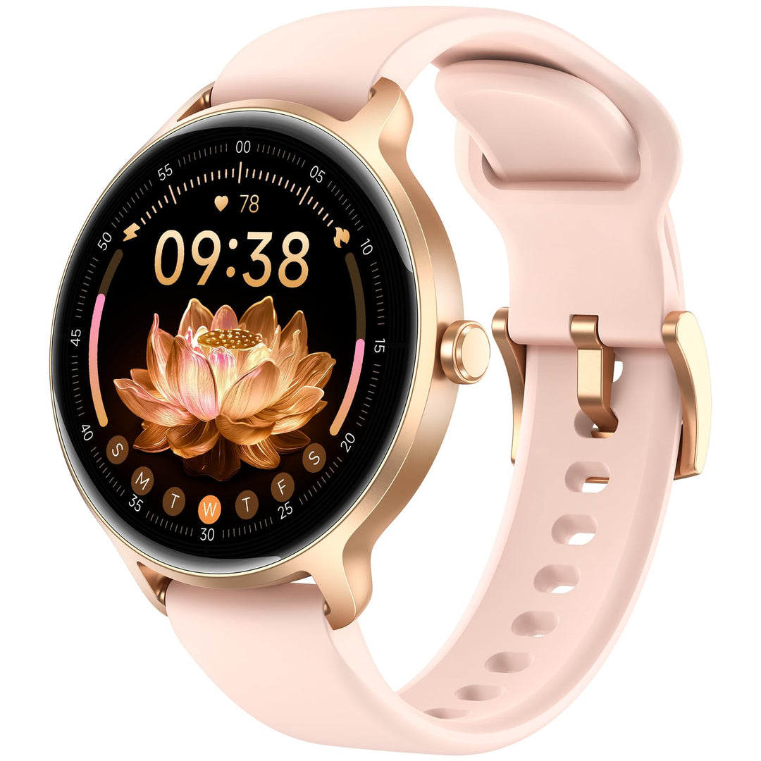 Smartwatch Damen Rund, 1.27" AMOLED Smart Watch mit Telefonfunktion, Fitnessuhr mit Pulsuhr SpO2 Sch