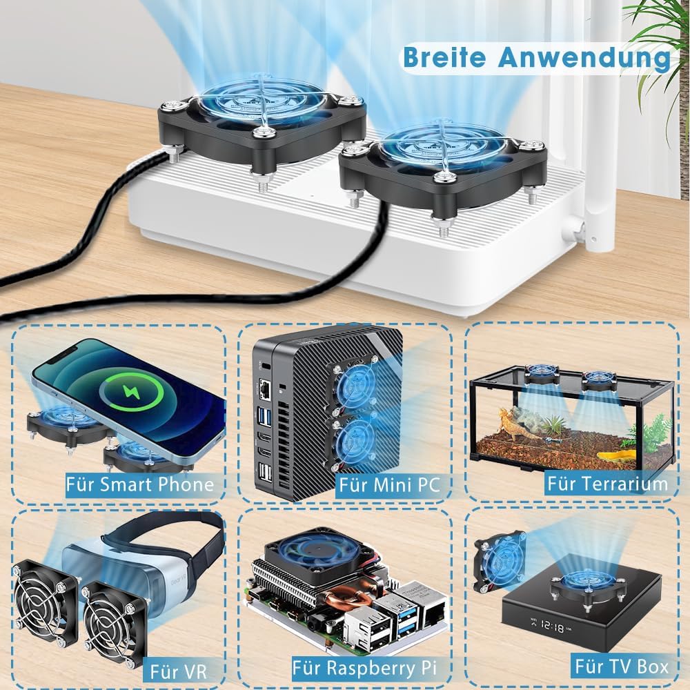 GDSTIME 2 Stück USB Lüfter 50mm 5V PC Lüfter 50mm USB 5010 50 x 50 x 10mm PC Ventilator mit 3 Einste