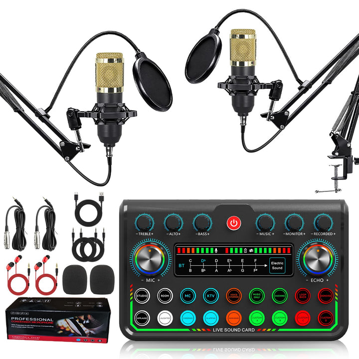 Podcast Mikrofon Bündeln, Komplettes Aufnahmestudio mit 2*Mikrofon, Podcasting und Stimmenverzerrer,