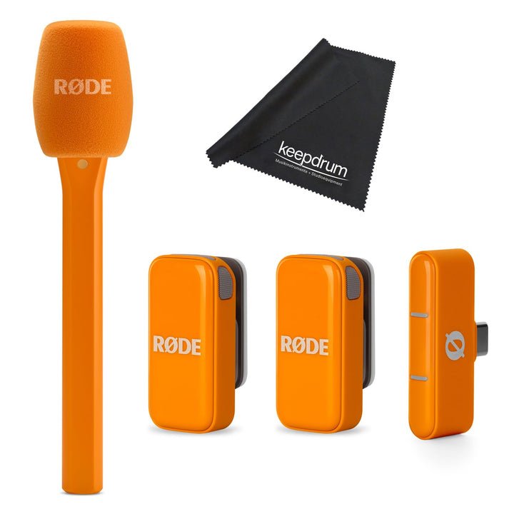 Rode Wireless Micro Drahtloses Mikrofon-System USB-C Orange mit Interview Micro Handadapter Orange u