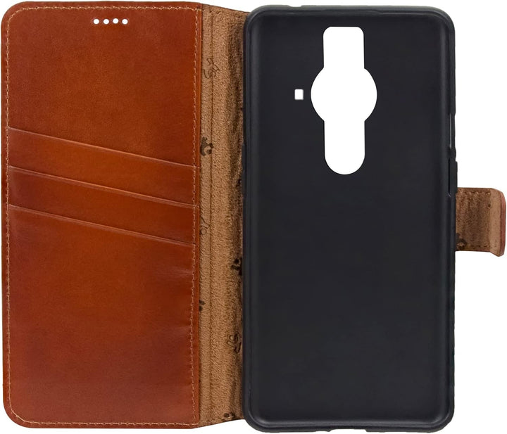 Suncase Book-Style Hülle kompatibel mit Sony Xperia Pro-I Leder Tasche (Slim-Fit) Lederhülle Handyta