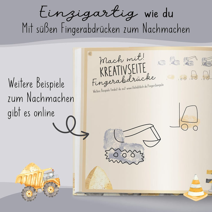 lila liebt dich® Freundebuch Kindergarten Bagger I Kindergarten Freundebuch Jungs - Kindgerecht mit