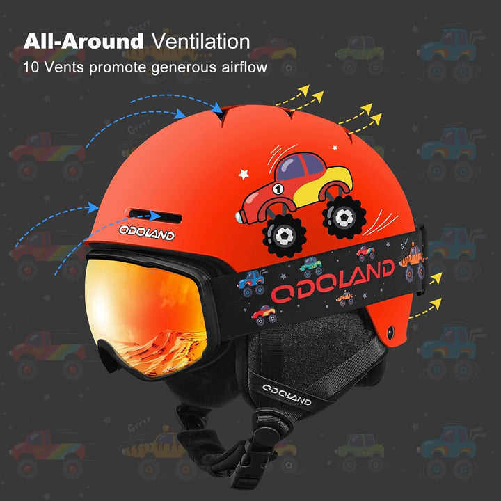 Odoland Kinder Skihelm und Skibrille Set, Snowboardhelm für Jungen und Mädchen, Verstellbar Schneehe