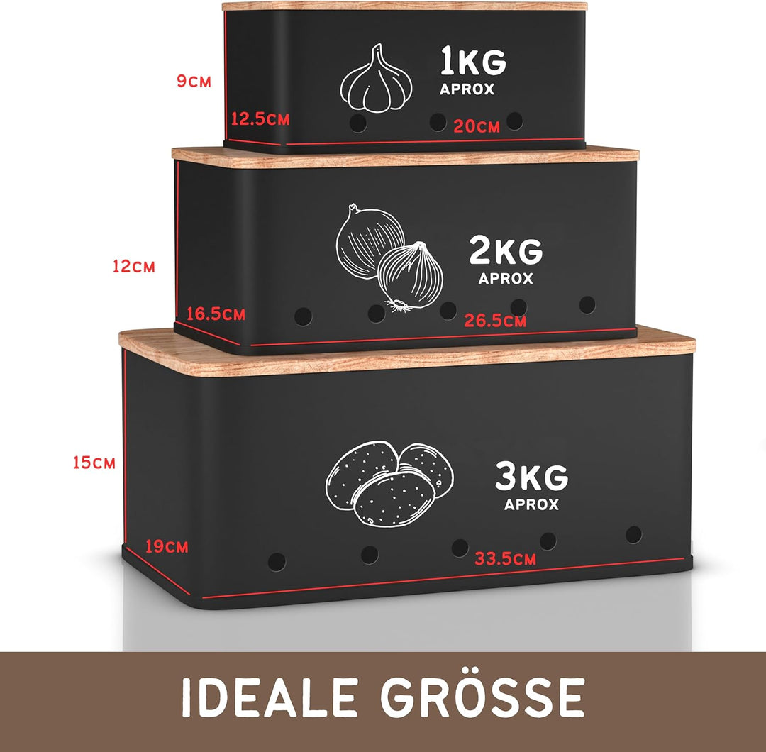 kartoffel aufbewahrungsbox - Set 3 aufbewahrung kartoffeln zwiebeln knoblauch - gemüse aufbewahrung